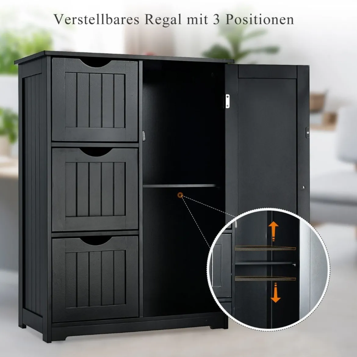 Badezimmerschrank Aufbewahrungsschrank mit 3 Schubladen 60 x 30 x 81 cm Schwarz/Grau/Weiß