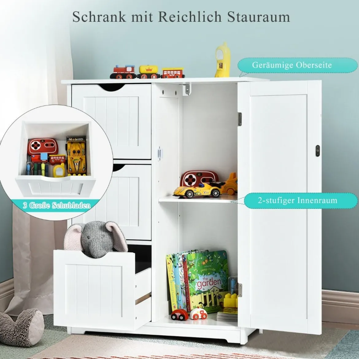 Badezimmerschrank Aufbewahrungsschrank mit 3 Schubladen 60 x 30 x 81 cm Schwarz/Grau/Weiß