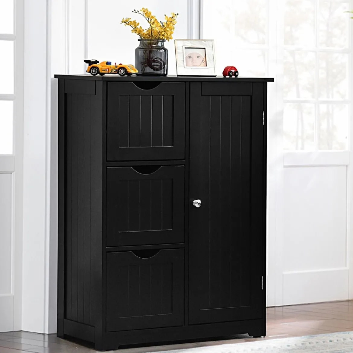Badezimmerschrank Aufbewahrungsschrank mit 3 Schubladen 60 x 30 x 81 cm Schwarz/Grau/Weiß