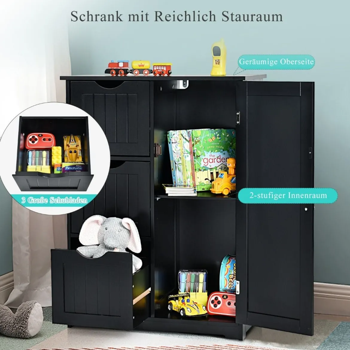 Badezimmerschrank Aufbewahrungsschrank mit 3 Schubladen 60 x 30 x 81 cm Schwarz/Grau/Weiß