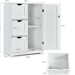 Badezimmerschrank Aufbewahrungsschrank mit 3 Schubladen 60 x 30 x 81 cm Schwarz/Grau/Weiß
