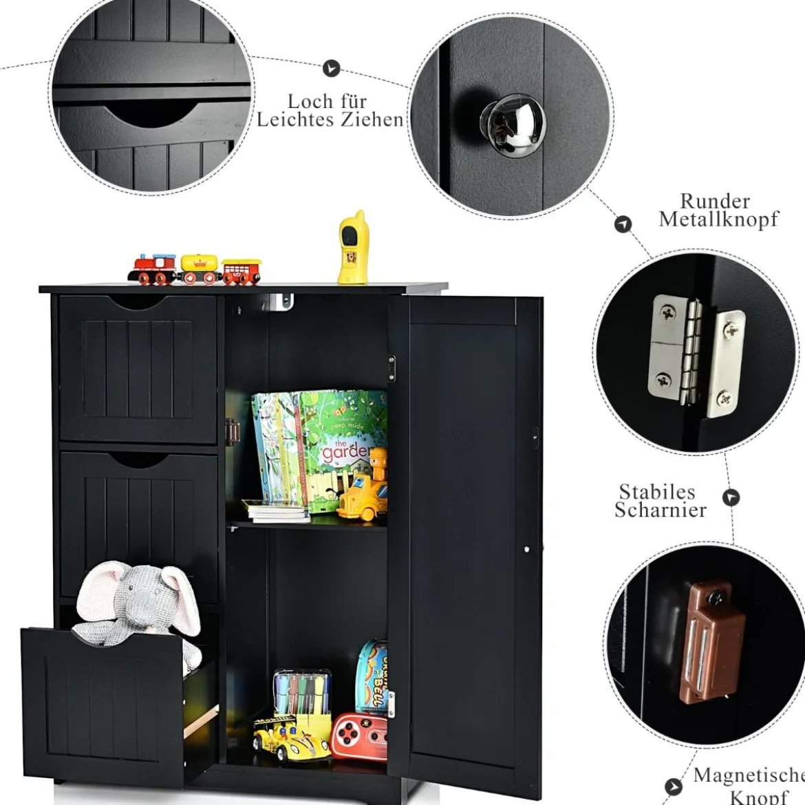 Badezimmerschrank Aufbewahrungsschrank mit 3 Schubladen 60 x 30 x 81 cm Schwarz/Grau/Weiß