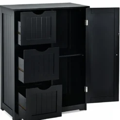 Badezimmerschrank Aufbewahrungsschrank mit 3 Schubladen 60 x 30 x 81 cm Schwarz/Grau/Weiß