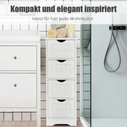 Badezimmerschrank aus Holz mit 4 Schubladen Badkommode 30 x 30 x 82 cm Weiß