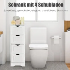 Badezimmerschrank aus Holz mit 4 Schubladen Badkommode 30 x 30 x 82 cm Weiß