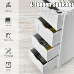 Badezimmerschrank aus Holz mit 4 Schubladen Badkommode 30 x 30 x 82 cm Weiß