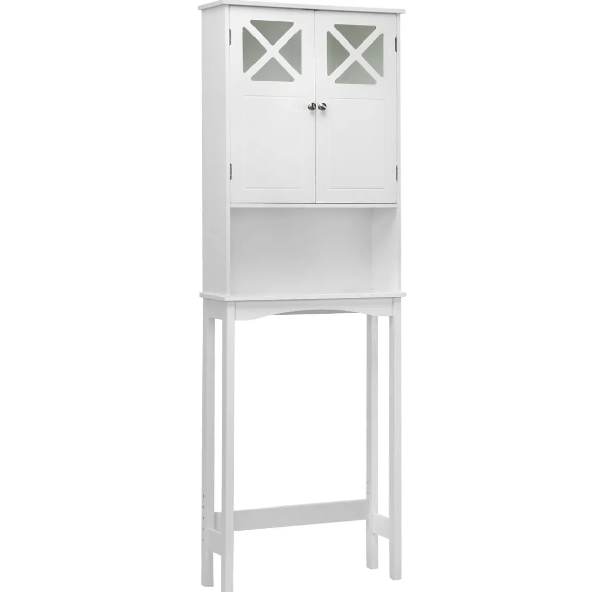 Badezimmer-Schrank Badezimmerregal mit Anti-Kipp-Design X-förmiger Doppeltürschrank Weiß