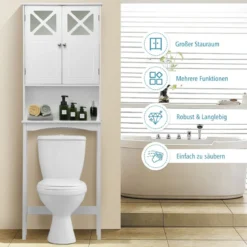 Badezimmer-Schrank Badezimmerregal mit Anti-Kipp-Design X-förmiger Doppeltürschrank Weiß