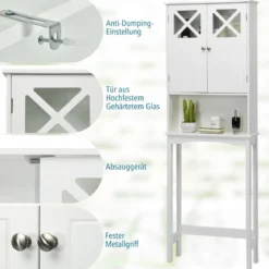 Badezimmer-Schrank Badezimmerregal mit Anti-Kipp-Design X-förmiger Doppeltürschrank Weiß