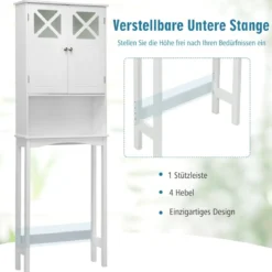 Badezimmer-Schrank Badezimmerregal mit Anti-Kipp-Design X-förmiger Doppeltürschrank Weiß
