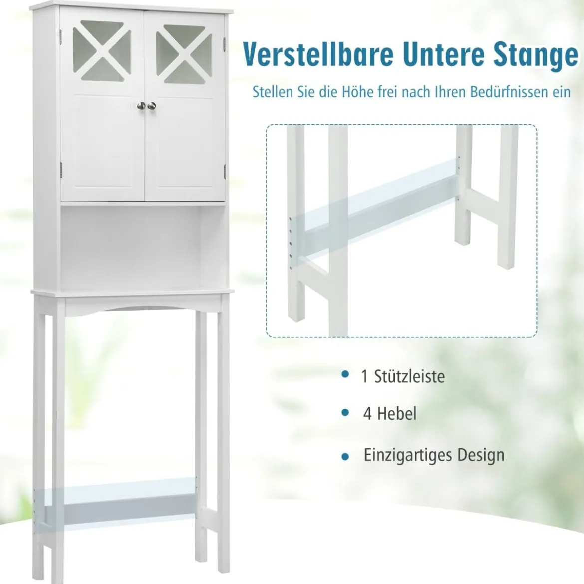 Badezimmer-Schrank Badezimmerregal mit Anti-Kipp-Design X-förmiger Doppeltürschrank Weiß