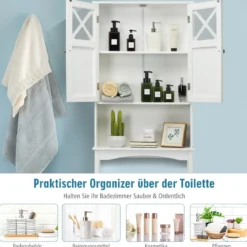 Badezimmer-Schrank Badezimmerregal mit Anti-Kipp-Design X-förmiger Doppeltürschrank Weiß