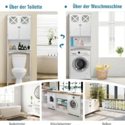 Badezimmer-Schrank Badezimmerregal mit Anti-Kipp-Design X-förmiger Doppeltürschrank Weiß