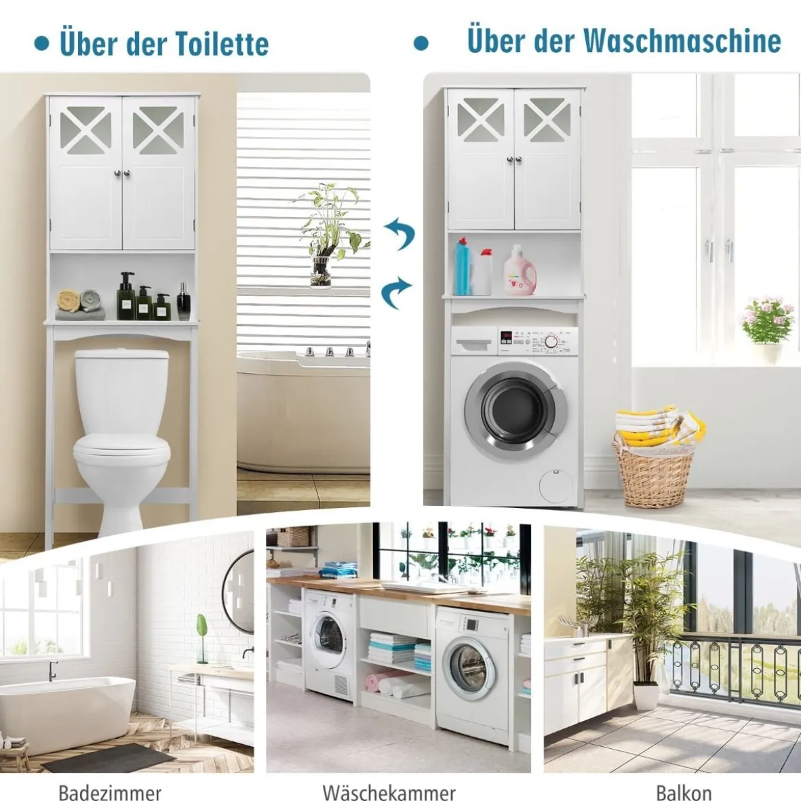 Badezimmer-Schrank Badezimmerregal mit Anti-Kipp-Design X-förmiger Doppeltürschrank Weiß