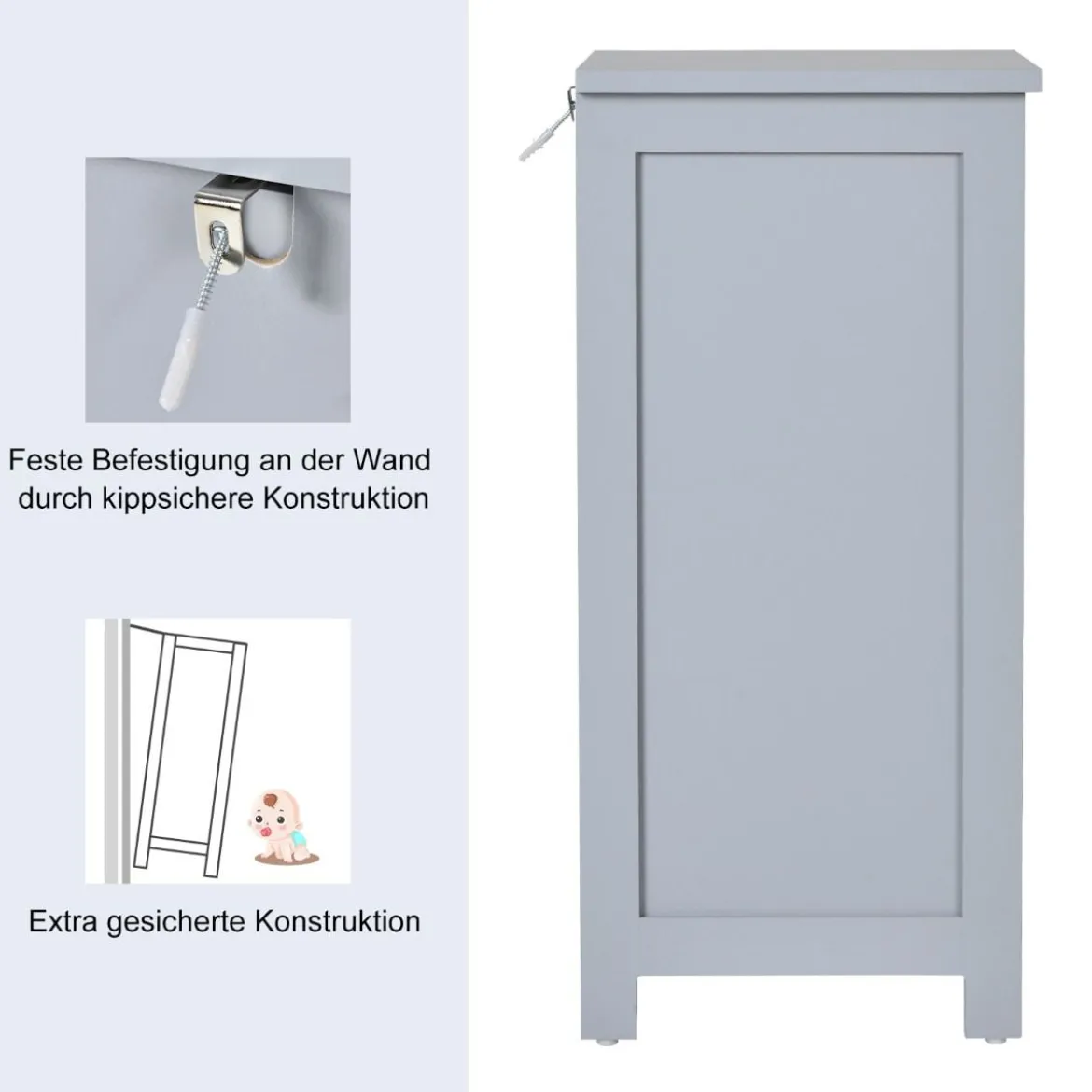 Badezimmerschrank Badschrank mit 3 Schubladen Standschrank Midischrank freistehend Grau