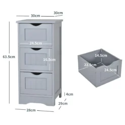 Badezimmerschrank Badschrank mit 3 Schubladen Standschrank Midischrank freistehend Grau