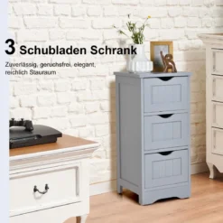 Badezimmerschrank Badschrank mit 3 Schubladen Standschrank Midischrank freistehend Grau