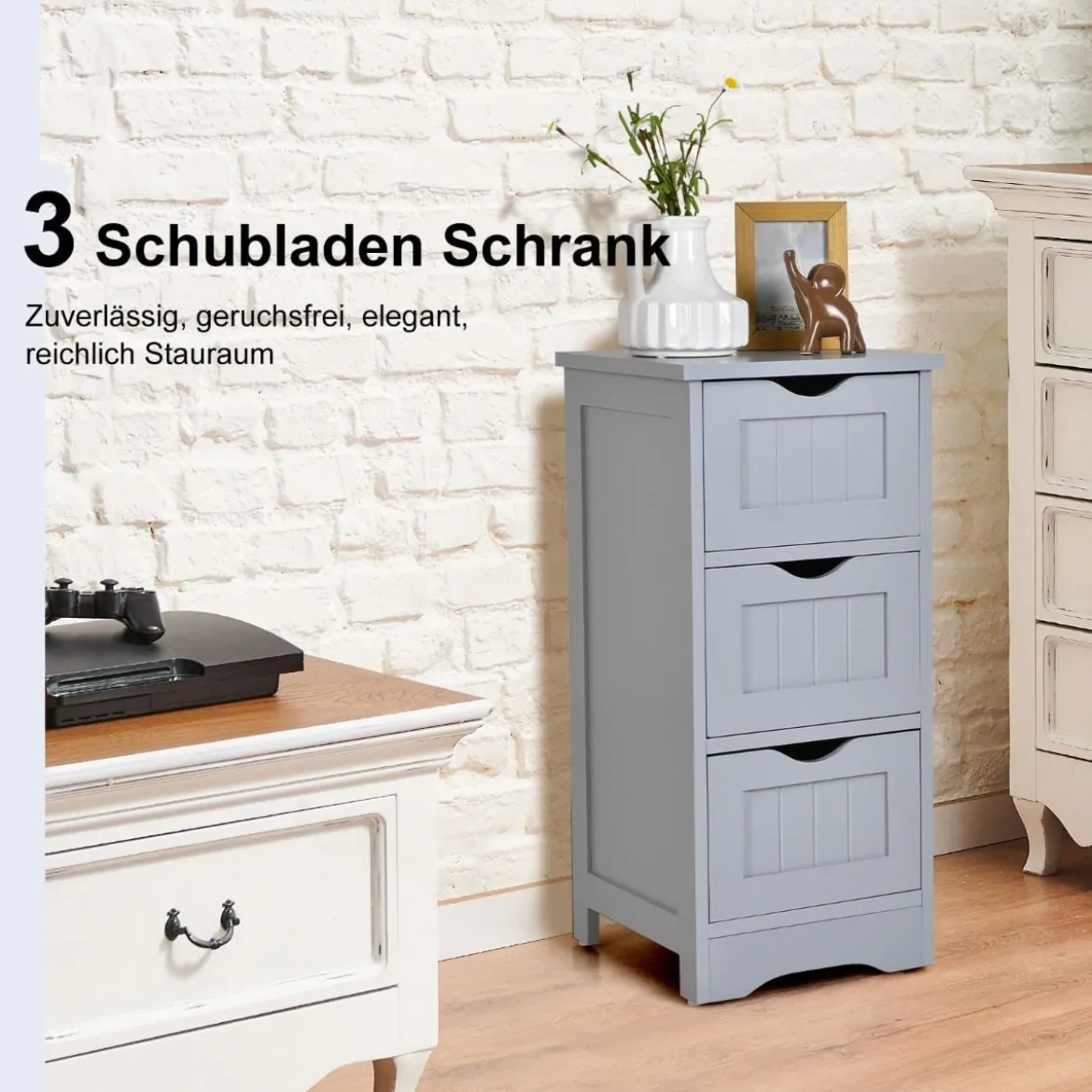 Badezimmerschrank Badschrank mit 3 Schubladen Standschrank Midischrank freistehend Grau