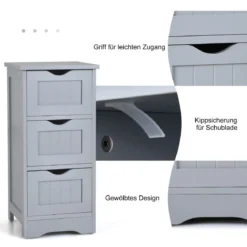 Badezimmerschrank Badschrank mit 3 Schubladen Standschrank Midischrank freistehend Grau