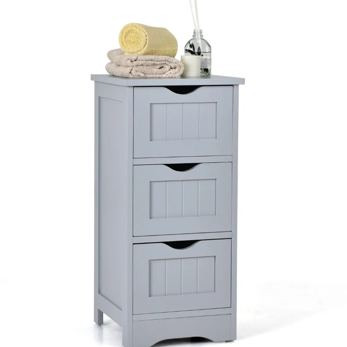 Badezimmerschrank Badschrank mit 3 Schubladen Standschrank Midischrank freistehend Grau