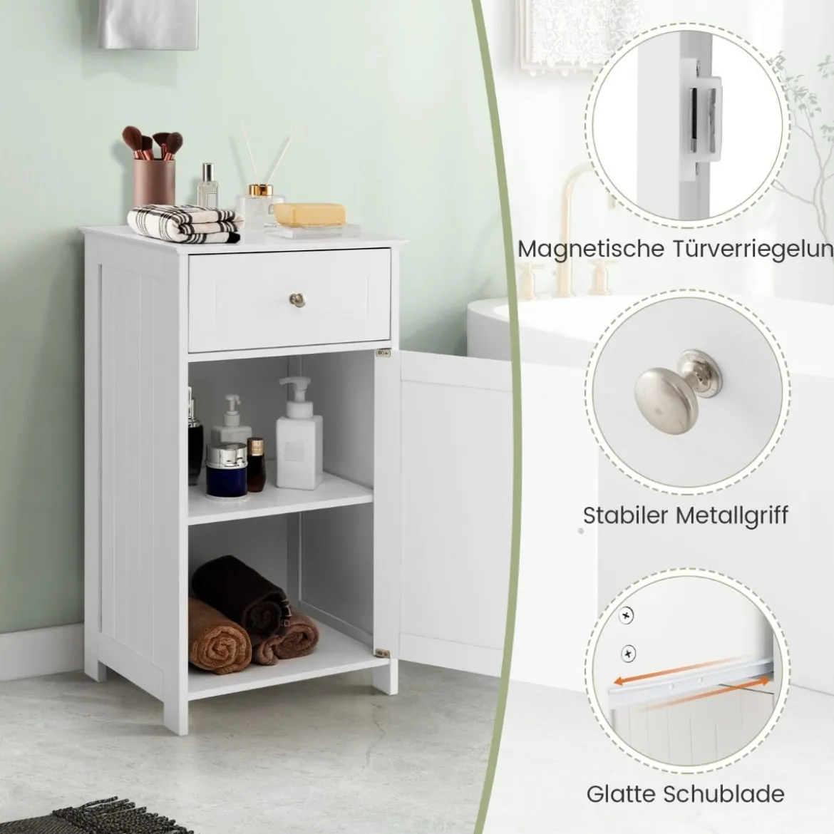 Badezimmerschrank Badschrank schmal mit Schublade & Tür 43 x 34 x 77 cm Schwarz/Weiß