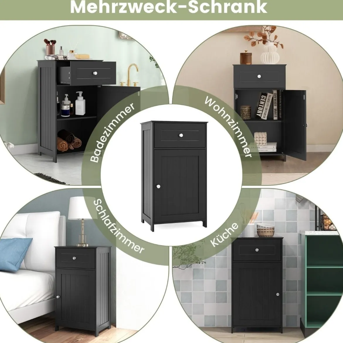 Badezimmerschrank Badschrank schmal mit Schublade & Tür 43 x 34 x 77 cm Schwarz/Weiß