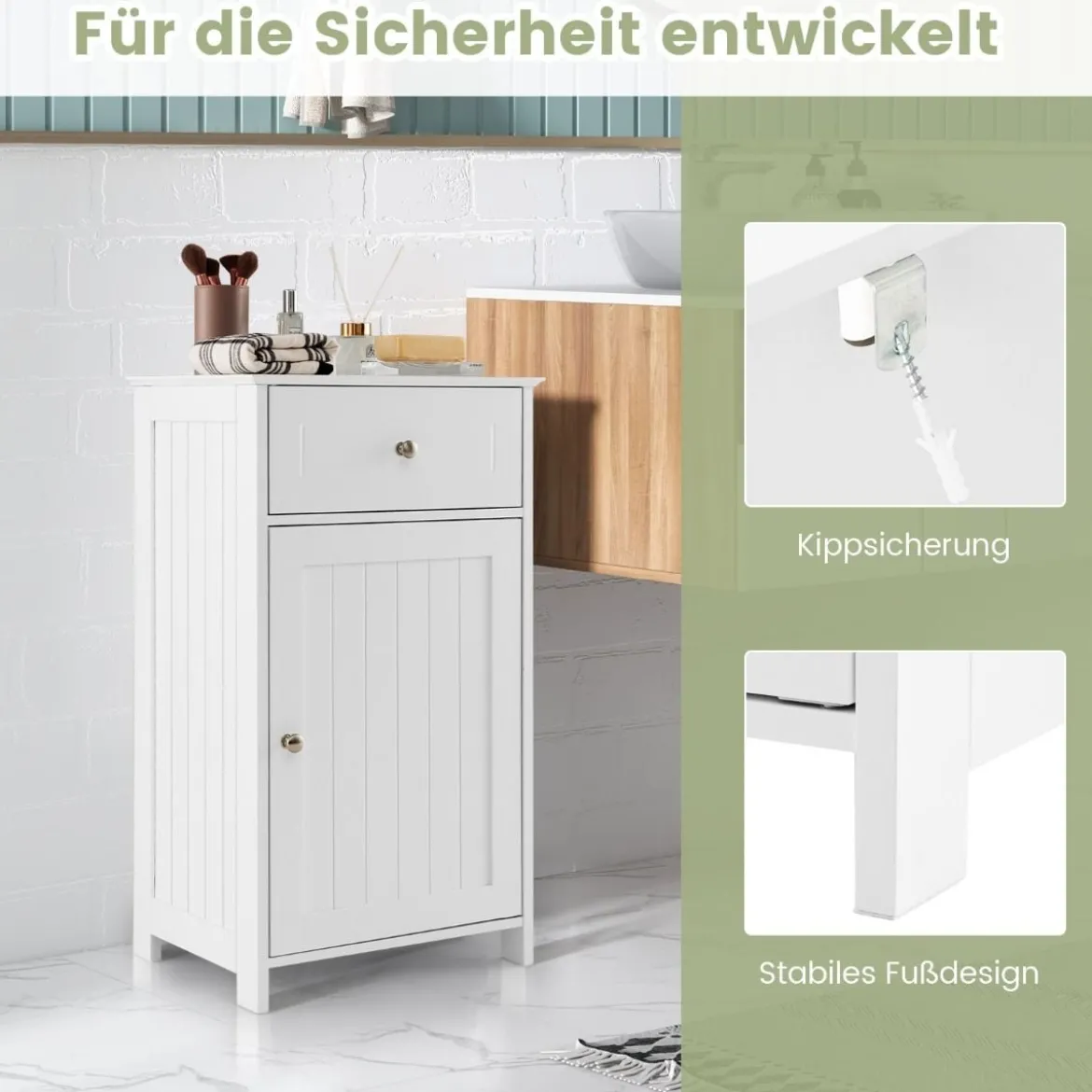 Badezimmerschrank Badschrank schmal mit Schublade & Tür 43 x 34 x 77 cm Schwarz/Weiß