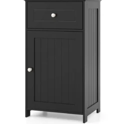 Badezimmerschrank Badschrank schmal mit Schublade & Tür 43 x 34 x 77 cm Schwarz/Weiß