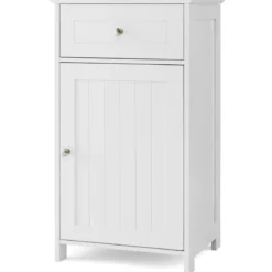 Badezimmerschrank Badschrank schmal mit Schublade & Tür 43 x 34 x 77 cm Schwarz/Weiß