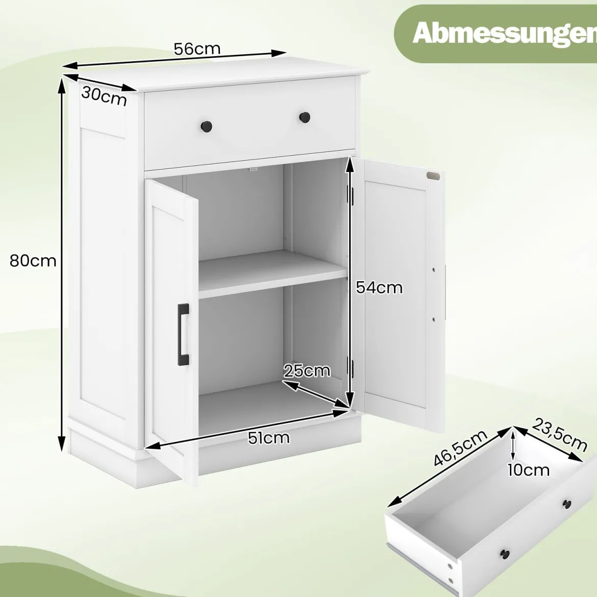 Badezimmerschrank Badschrank mit Schublade Türen & verstellbarem Regal Kommode Holz für Badezimmer 56 x 30 x 80cm Weiß