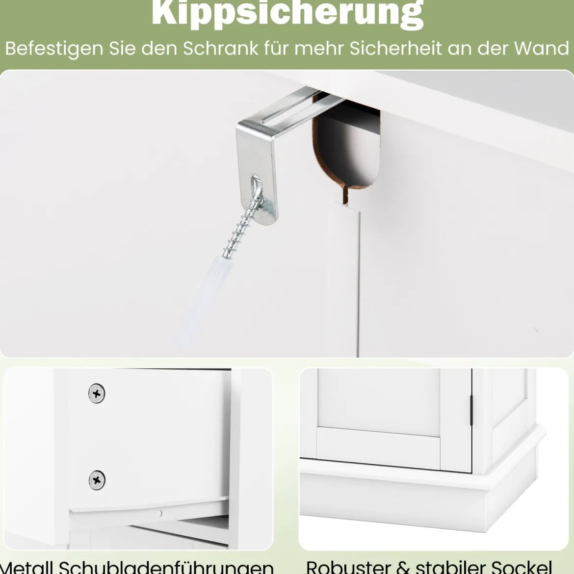 Badezimmerschrank Badschrank mit Schublade Türen & verstellbarem Regal Kommode Holz für Badezimmer 56 x 30 x 80cm Weiß