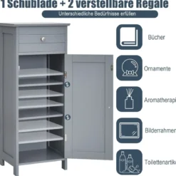 Badezimmerschrank Badschrank mit 1 großen Schublade & 2 verstellbaren Regale Grau