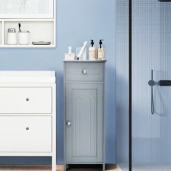 Badezimmerschrank Badschrank mit 1 großen Schublade & 2 verstellbaren Regale Grau