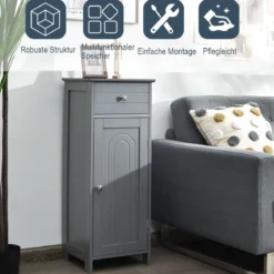Badezimmerschrank Badschrank mit 1 großen Schublade & 2 verstellbaren Regale Grau