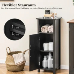 Badezimmerschrank Badschrank mit offenem Fach Beistellschrank Aufbewahrungsschrank 30 x 30 x 80 cm Weiß/Schwarz