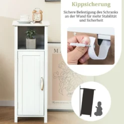 Badezimmerschrank Badschrank mit offenem Fach Beistellschrank Aufbewahrungsschrank 30 x 30 x 80 cm Weiß/Schwarz
