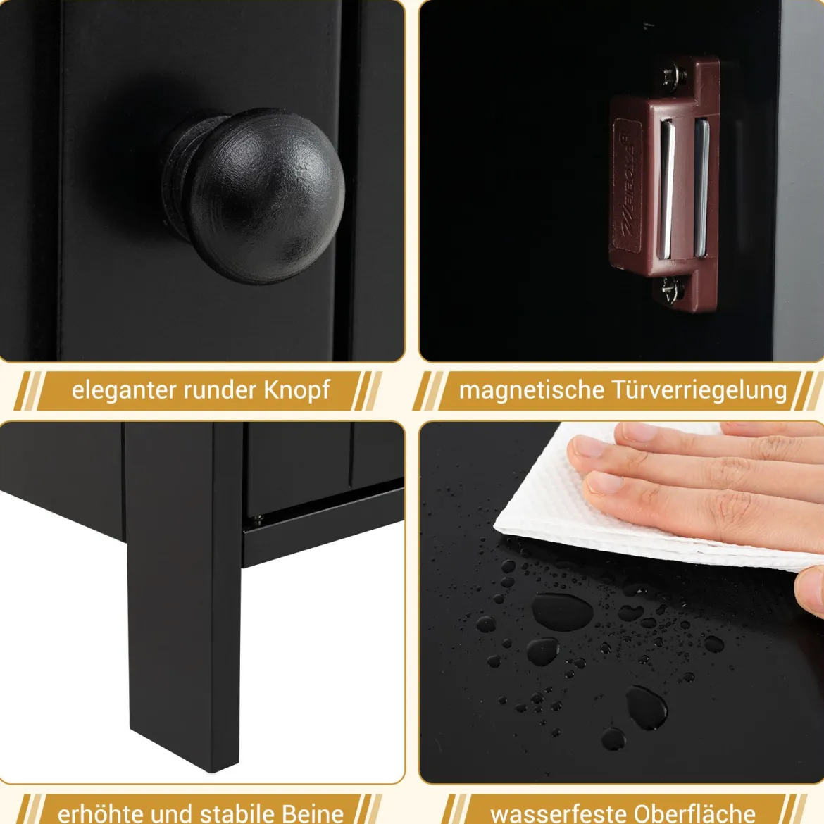 Badezimmerschrank Badschrank mit Tür und verstellbarem Regal freistehender Badezimmer Schrank 40 x 30 x 70 cm Schwarz