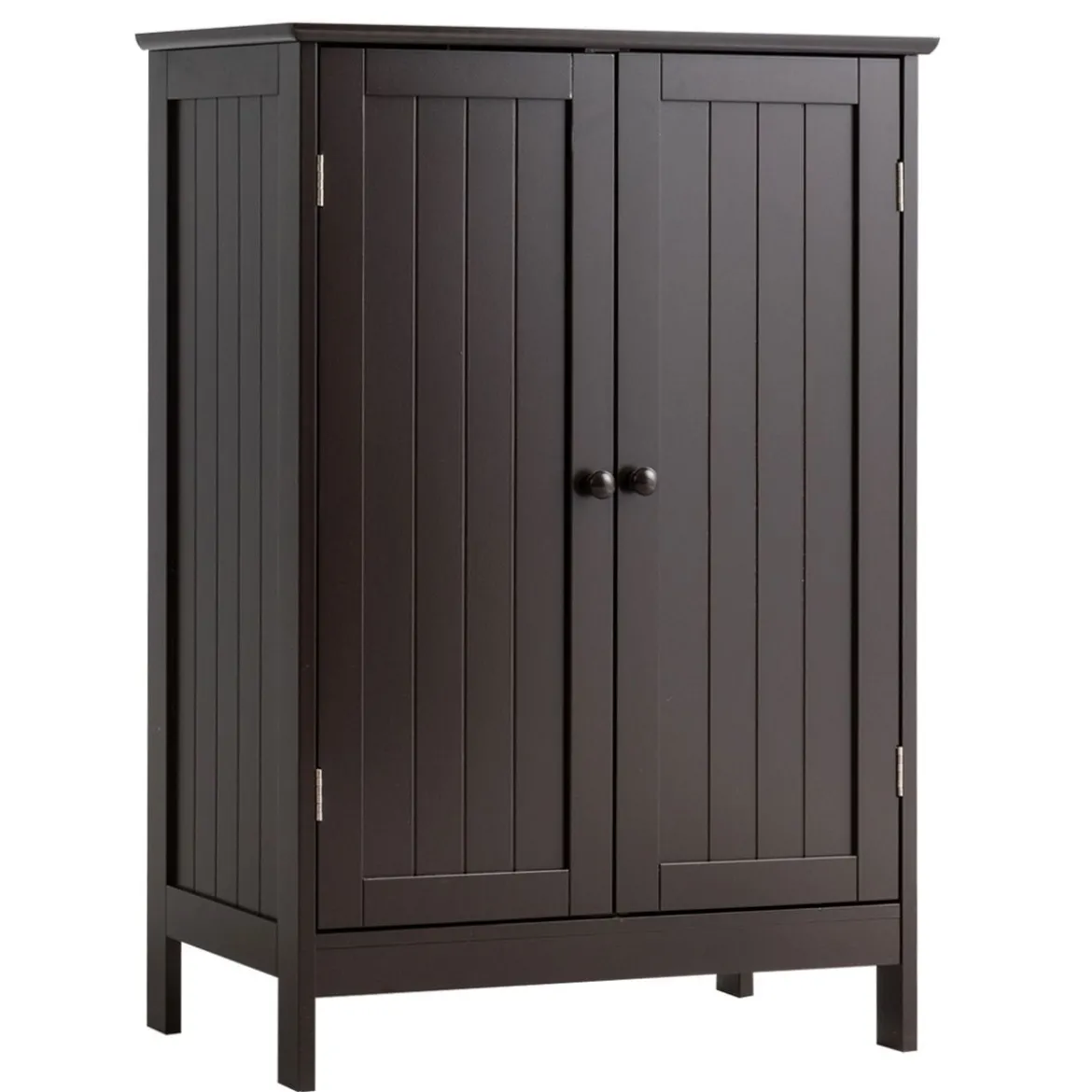 Badezimmerschrank Beistellschrank mit Doppeltür verstellbarem Einlegeboden und Kippsicherung Braun