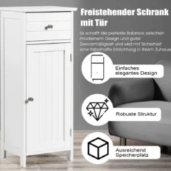 Badezimmerschrank Eintüriger Bodenschrank mit Große Schublade 35 x 30 x 87,5 cm Weiß