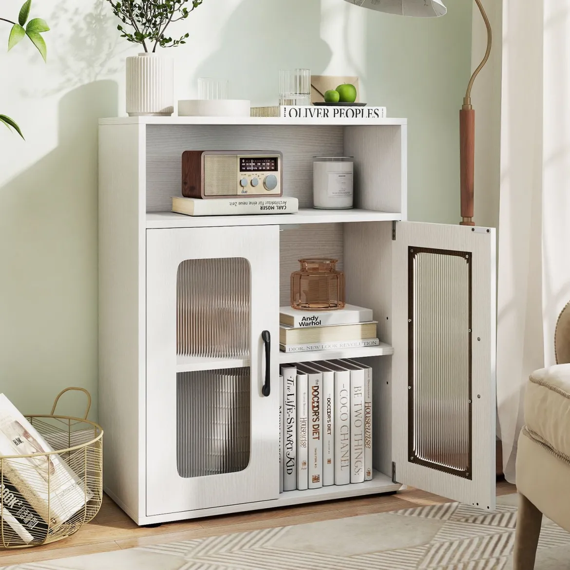 Badezimmerschrank freistehender Bodenschrank mit 2 Türen & 3-stufig verstellbarem Regal Weiß