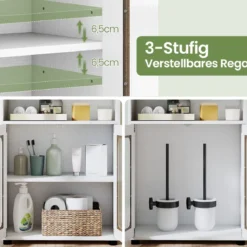 Badezimmerschrank freistehender Bodenschrank mit 2 Türen & 3-stufig verstellbarem Regal Weiß