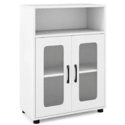 Badezimmerschrank freistehender Bodenschrank mit 2 Türen & 3-stufig verstellbarem Regal Weiß