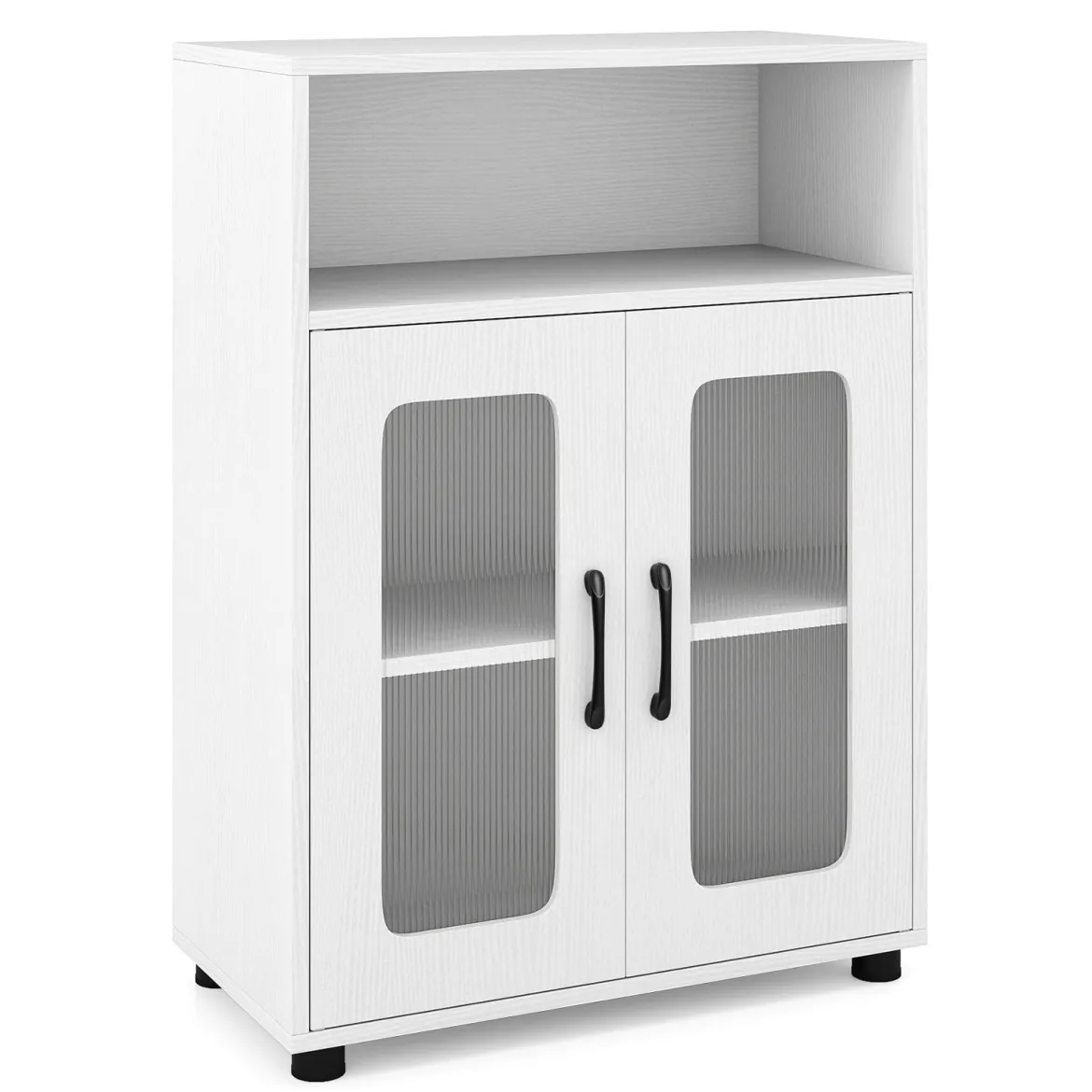 Badezimmerschrank freistehender Bodenschrank mit 2 Türen & 3-stufig verstellbarem Regal Weiß