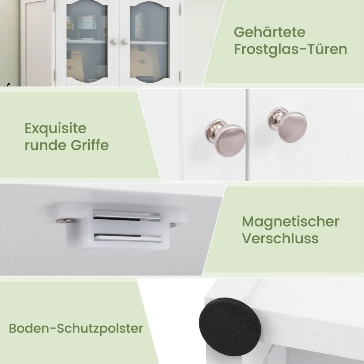 Badezimmerschrank freistehender Hochschrank mit 4 Türen & Regalen Weiß 60 x 30 x 148,5 cm
