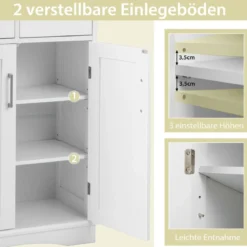Badezimmerschrank freistehend Aufbewahrungsschrank mit 2 Türen 60 x 30 x 108 cm Weiß