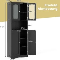 Badezimmerschrank freistehender Hochschrank mit 4 Türen Badschrank mit Kippschutz Schwarz 164 cm