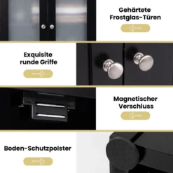 Badezimmerschrank freistehender Hochschrank mit 4 Türen Badschrank mit Kippschutz Schwarz 164 cm