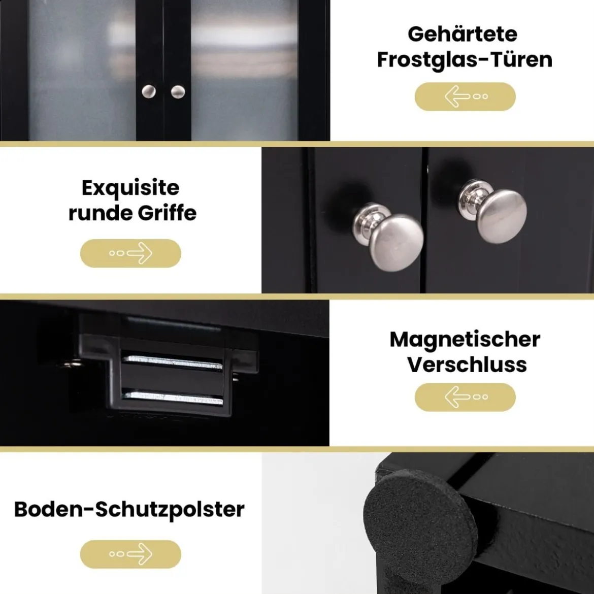 Badezimmerschrank freistehender Hochschrank mit 4 Türen Badschrank mit Kippschutz Schwarz 164 cm