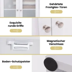 Badezimmerschrank freistehender Hochschrank mit 4 Türen & offenem Fach Weiß 60 x 30 x 164 cm