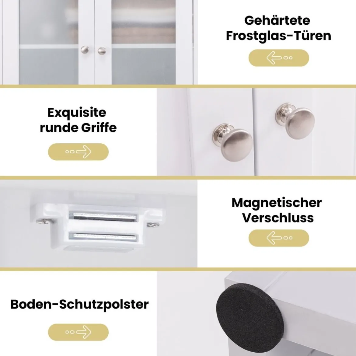 Badezimmerschrank freistehender Hochschrank mit 4 Türen & offenem Fach Weiß 60 x 30 x 164 cm